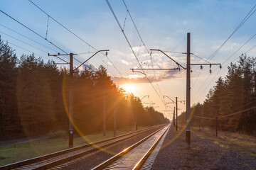 Landscape with railway on sunset