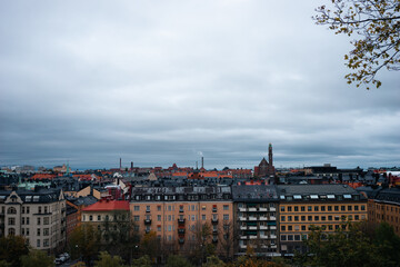 Naklejka na ściany i meble Stockholm cityscape on a rainy day
