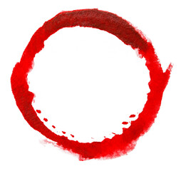 watercolor stain red on a white background isolated circle with void inside