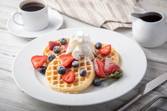 breakfast waffle image with coffee