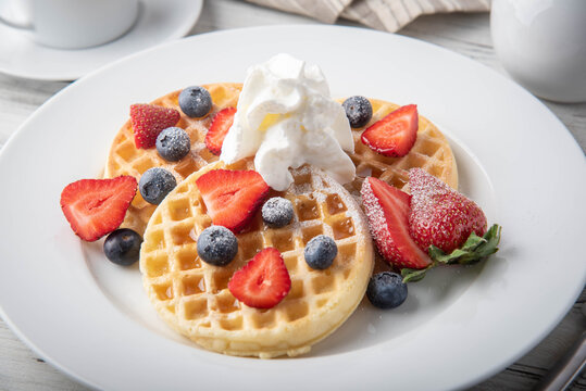 breakfast waffle image with coffee