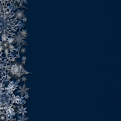 Greeting card with snowflakes. Openwork snowflakes seamless pattern on a dark background.