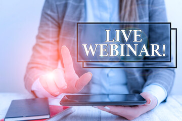 Word writing text Live Webinar. Business photo showcasing presentation lecture or seminar...