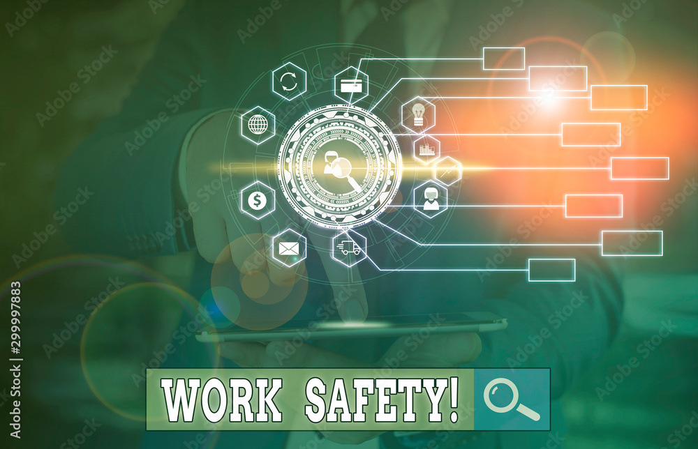 Poster conceptual hand writing showing work safety. concept meaning policies and procedures in place to ens