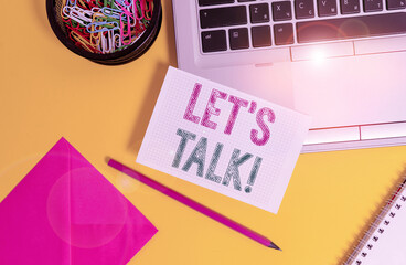 Handwriting text Let S Is Talk. Conceptual photo suggesting in the beginning of a conversation on...