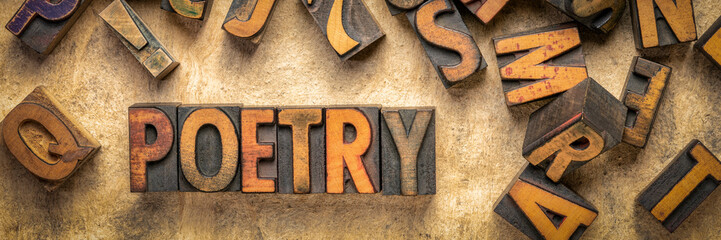 poetry word abstract in wood type