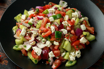 Turkish Shepards Salad with cucumber, tomato, red onion, pepper, parsley and Feta cheese