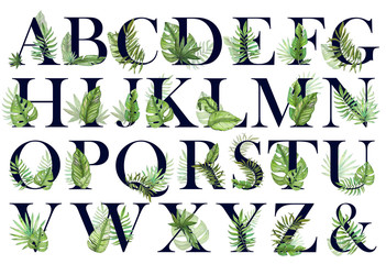 Floral watercolor alphabet art.