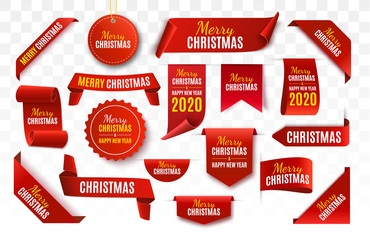 Christmas Tag isolated. Red vector banner. Merry Christmas and Happy New Year Label. Vector illustration 