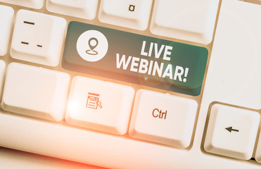 Writing note showing Live Webinar. Business concept for presentation lecture or seminar transmitted...