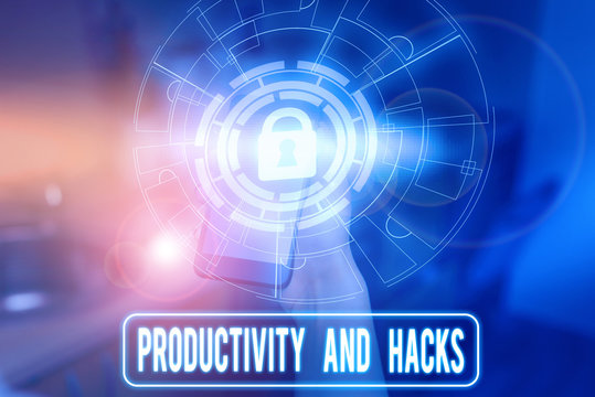 Text sign showing Productivity Hacks. Business photo showcasing tricks that you get more done in the same amount of time Picture photo system network scheme modern technology smart device