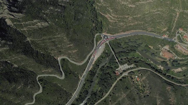 Road in the Mountains, Montserrat Spain near Barselona city Drone shot