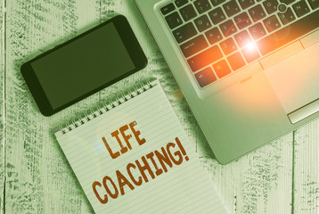Text sign showing Life Coaching. Business photo showcasing demonstrating employed to help showing...