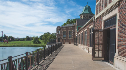 historic boat house building in park district