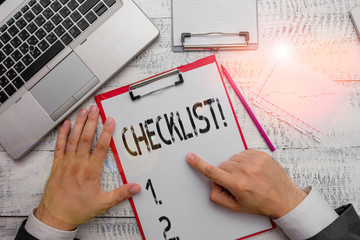 Text sign showing Checklist. Business photo text list items required things be done or points...