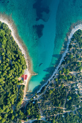 Aerial view of sea and beach in a lagoon on Cres ( isola Cherso )  Island Croatia, close to Punta...