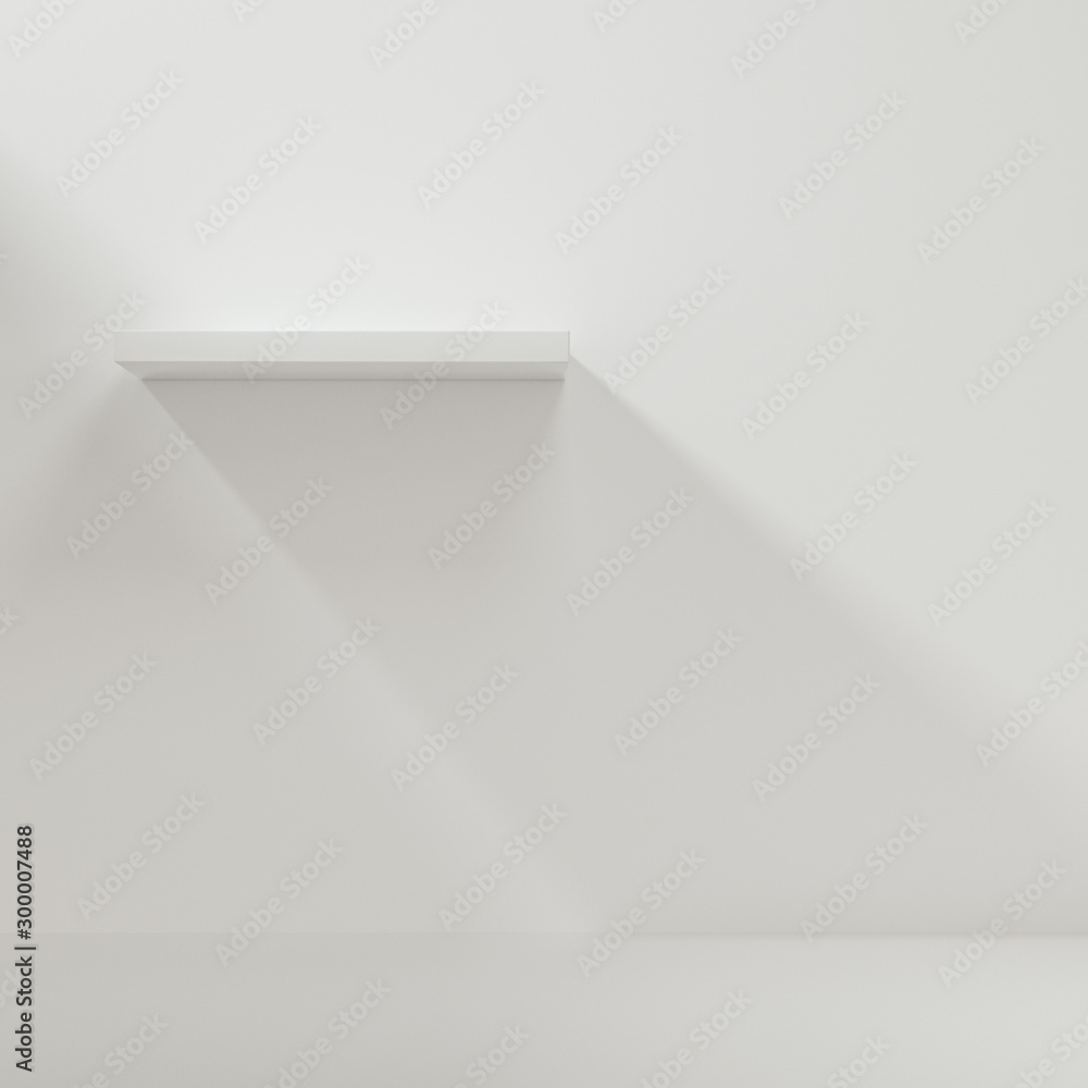 Poster white empty cube shelf in the empty room, 3d rendering.