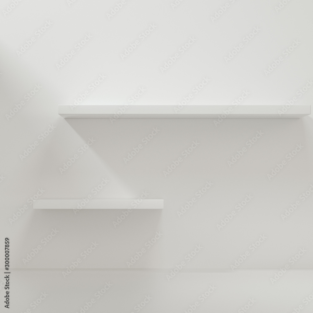 Poster white empty cube shelf in the empty room, 3d rendering.