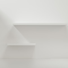 White empty cube shelf in the empty room, 3d rendering.