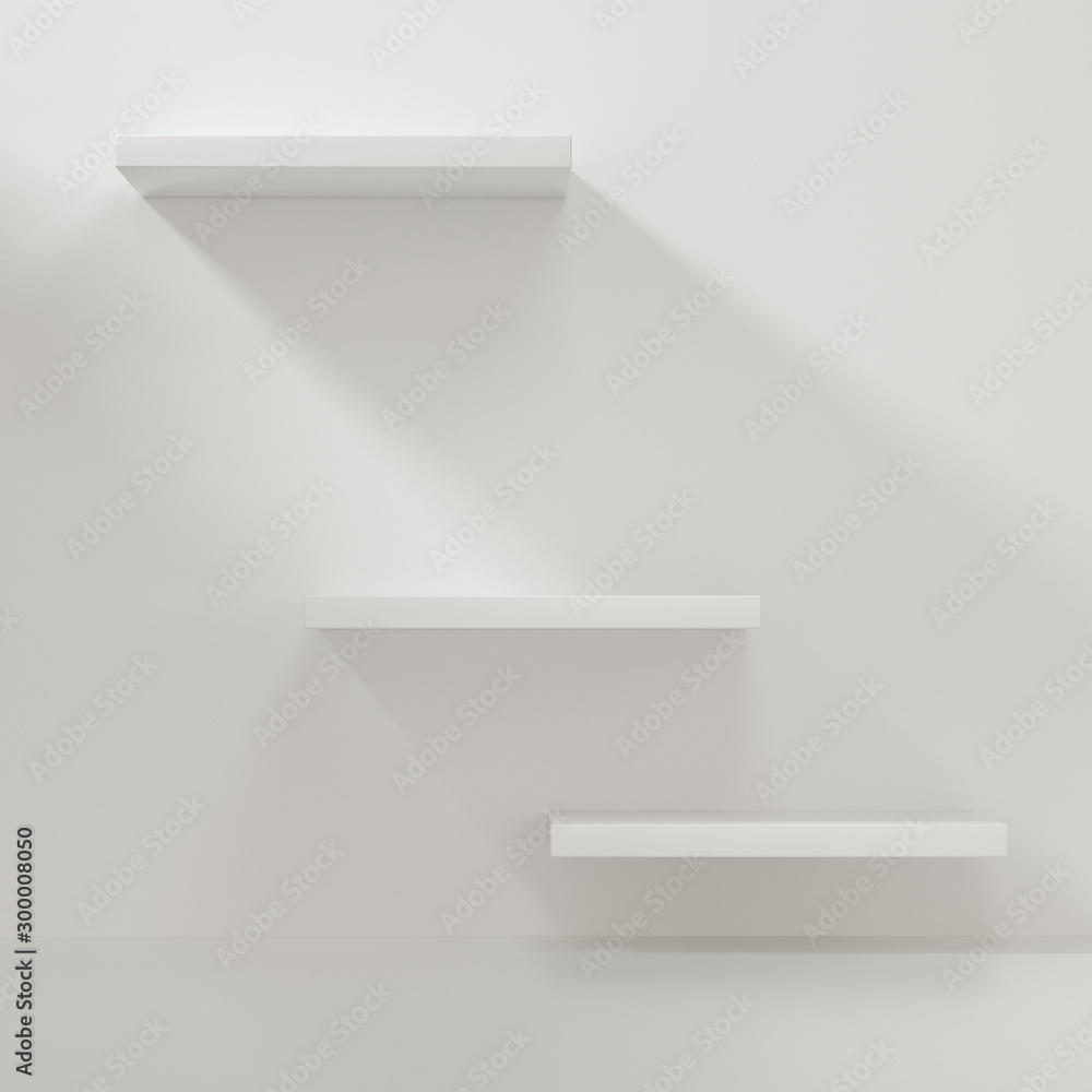 Poster white empty cube shelf in the empty room, 3d rendering.