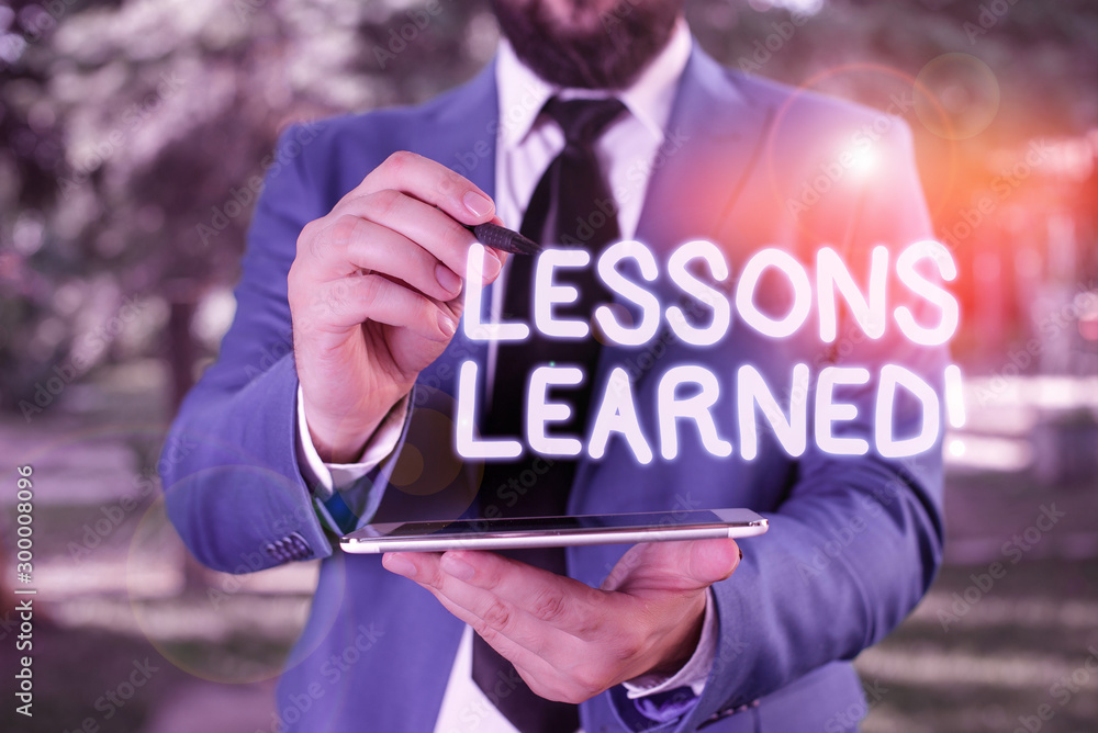 Aufkleber conceptual hand writing showing lessons learned. concept meaning experiences distilled project that 
