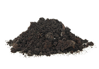 Dirt, pile of soil isolated on a white background.