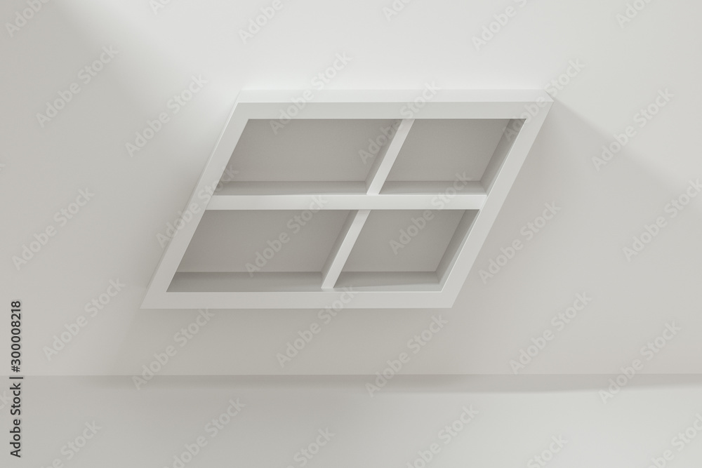 Poster white empty cube shelf in the empty room, 3d rendering.