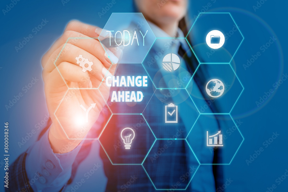 Aufkleber text sign showing change ahead. business photo showcasing to replace with or exchange for another be