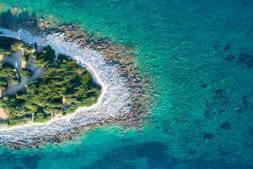 Aerial view of sea and beach in a lagoon on Cres ( isola Cherso )  Island Croatia, close to Punta...