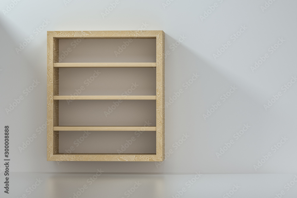 Poster empty wooden cube shelf in the empty room, 3d rendering.