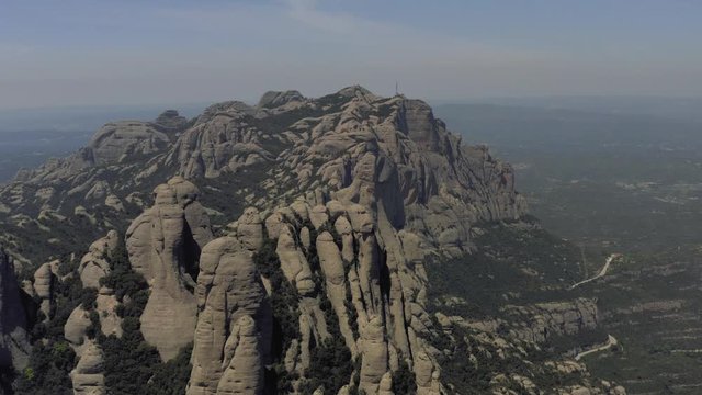 Montserrat Mountains in Spain near Barselona city Drone shot