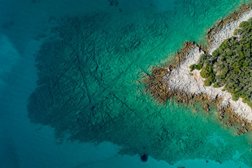 Aerial view of sea and beach in a lagoon on Cres ( isola Cherso )  Island Croatia, close to Punta...