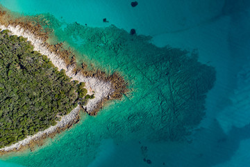 Aerial view of sea and beach in a lagoon on Cres ( isola Cherso )  Island Croatia, close to Punta...