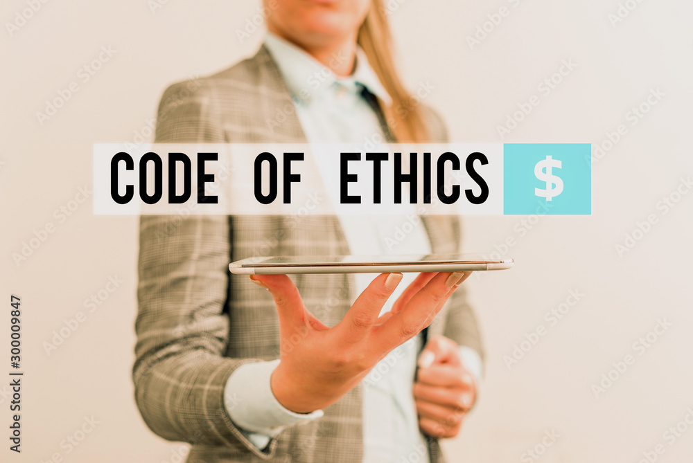 Poster conceptual hand writing showing code of ethics. concept meaning basic guide for professional conduct