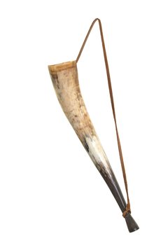 Horn with leather strap attached