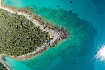Aerial view of sea and beach in a lagoon on Cres ( isola Cherso )  Island Croatia, close to Punta...