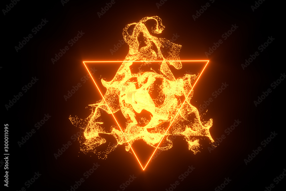 Poster abstract glowing particles with brilliant light, 3d rendering.