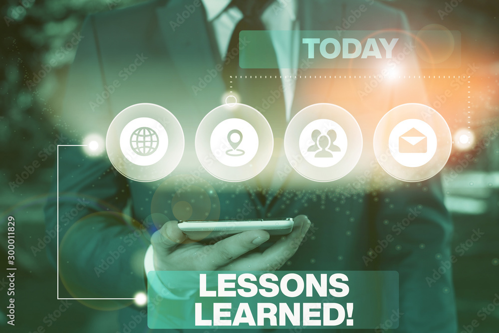 Poster conceptual hand writing showing lessons learned. concept meaning experiences distilled project that 