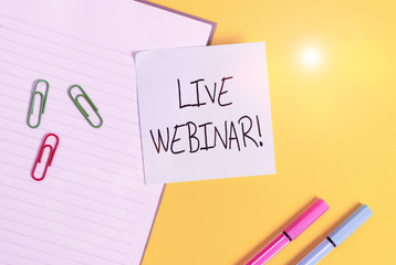 Word writing text Live Webinar. Business photo showcasing presentation lecture or seminar...