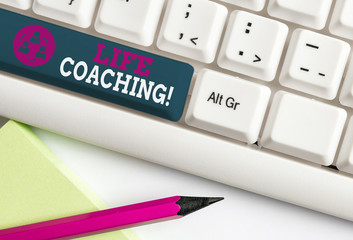 Conceptual hand writing showing Life Coaching. Concept meaning demonstrating employed to help...