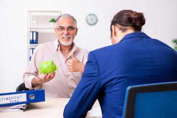 Financial advisor giving retirement advice to old man