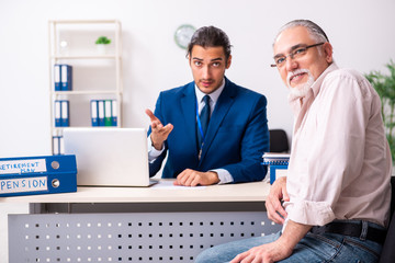 Financial advisor giving retirement advice to old man