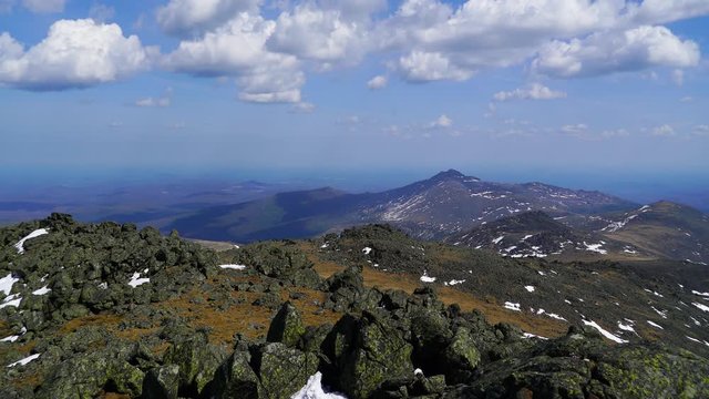mountains of the southern Urals covered with cis from a bird's eye view