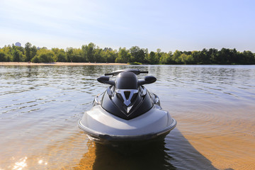 Jet ski front view parked on the beach