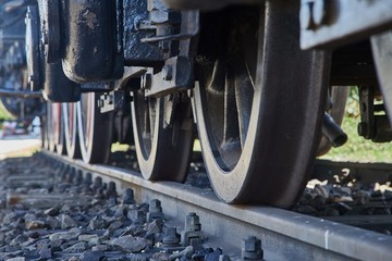 Steam locomotive detail with cranks and wheels