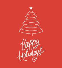 Happy Holidays handwritten lettering with Christmas tree labyrinth. Greeting card for gifts, banners, tags, etc.