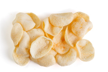 Potatoes snack with pepper on isolated white background. Closeup