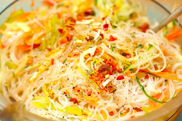 traditional Asian salad with glass noodles, vegetables