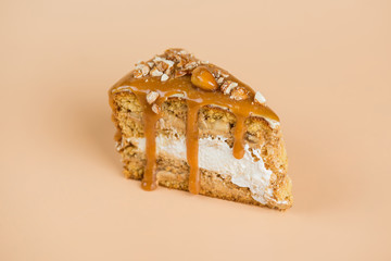 Cake with nuts and peanut butter. dessert with nuts