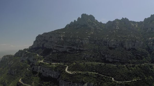 Road in the Mountains, Montserrat Spain near Barselona city Drone shot